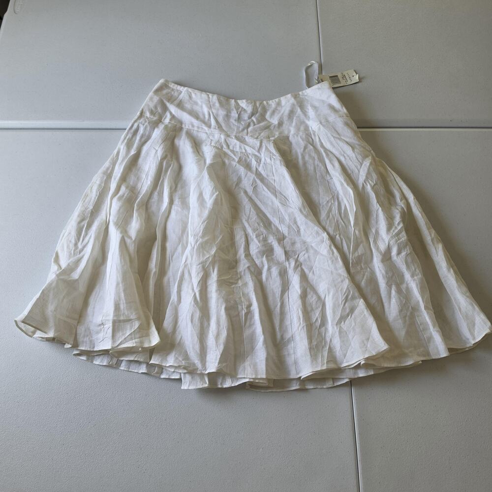 Lauren Ralph Lauren Skirt Womens 10 White Linen Full Flare Knee Length Summer
